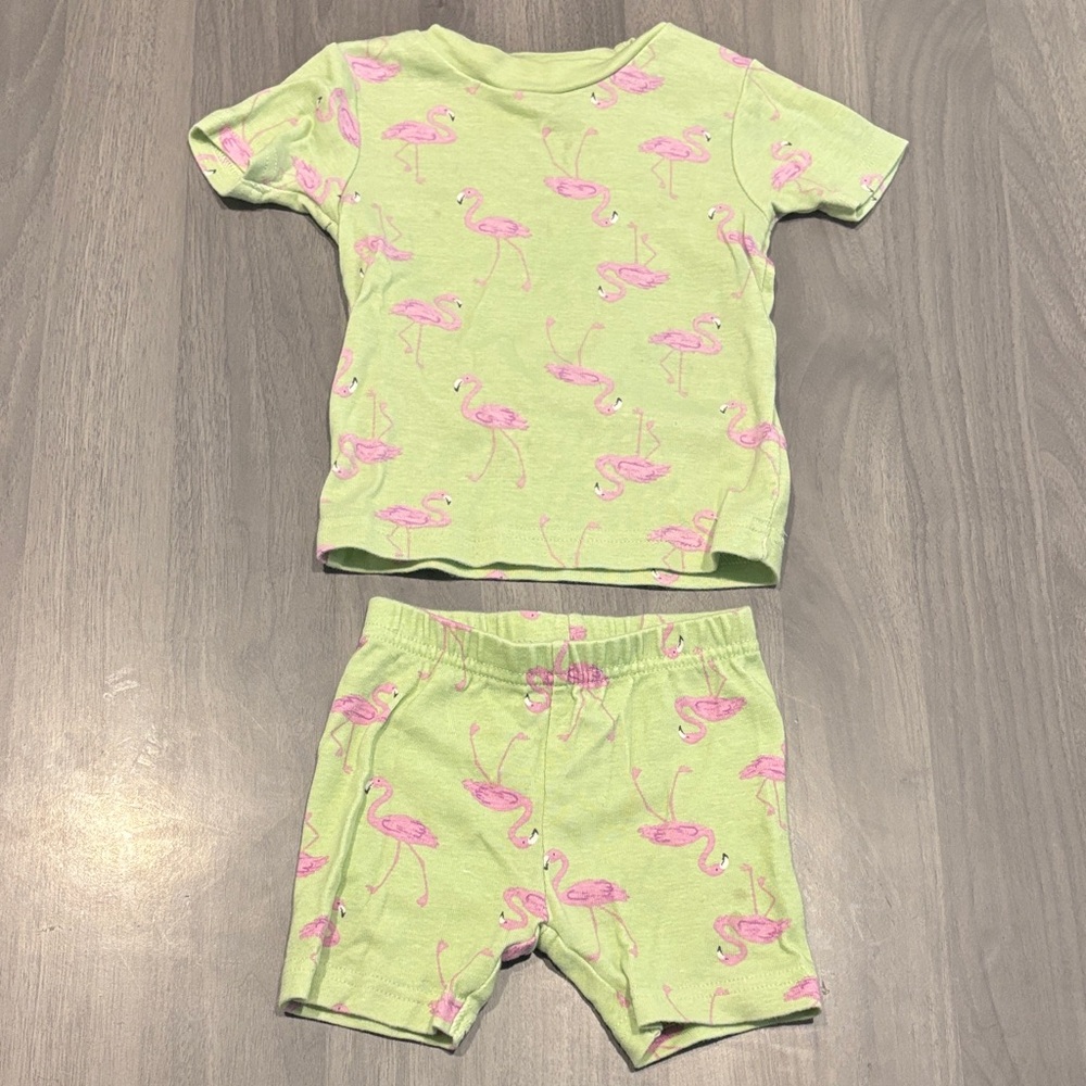 Carter's Flamingo Print Kids Pajama Set - Light Green and Pink